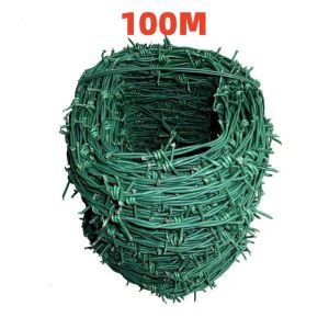 50/100 /200 200M Hot-plated Steel Wire Barbed Wire Rust-proof Green Plastic-coated Steel Wire Anti-theft Anti-climbing Barbed Wire Orchard Enclosure Net