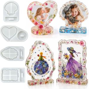 DISKAS Reusable Photo Frame Drip Mold DIY Easy Release Silicone Resin Mold Epoxy Mold Square Oval Shape Heart Frame Mold Home Decor