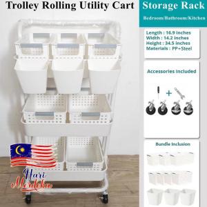 🔥24H SHIP🔥Premium 3/4 Tier Baby Storage Trolley Rolling Cart Baby Essentials Organizer Nursery Storage Rack Multipurpose Home Storage
