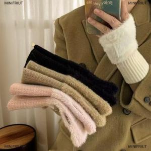 [COD] MINIFRIUT Imitation Mink Fleece Half Finger Gloves For Womens Soft Winter Warmth Luxury Solid Color Plush Knitted Fingerless Gloves