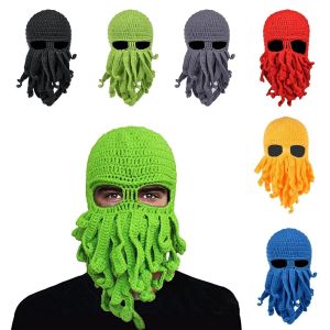 JON09 Halloween Knitted Beanie Beard Animal Cthulu Balaclava Hat Funny Ins Style Ski Cap Female/Male