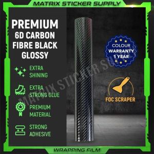 PREMIUM 6D CARBON FIBER BLACK KERETA STICKER (152CM-Custom)Pelekat Stickers Car Sticker Kilat Wrapping Vinyl Wrap Film