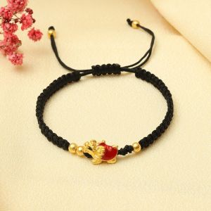 2024 Dragon Brave Zhaicai Hand String Dragon Turtle Red Rope Bracelet Hand-woven Sarcogold Hand Rope Zodiac Dragon New Year Gift 2024龙年貔貅招财手串 本命年龙龟红绳手链手工编织沙金手绳生肖龙新年礼品