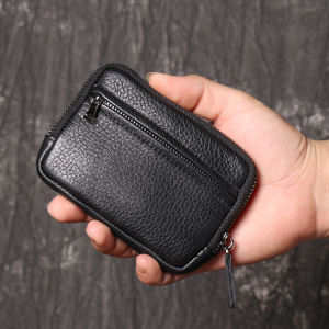 NEW Classics Black Cowhide Small Bag Genuine Leather Mens Car Key Holder Pouch Change Coins Cards Cases Earphone Zipper Pouches
