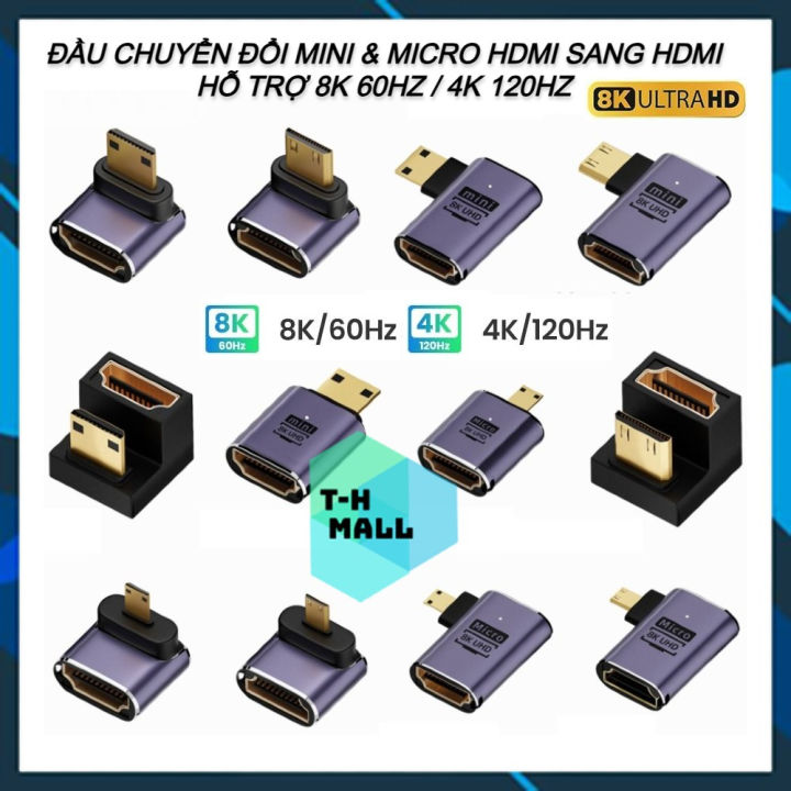 Đầu nối chuyển đổi hướng Mini / Micro HDMI sang HDMI góc trái phải lên ...