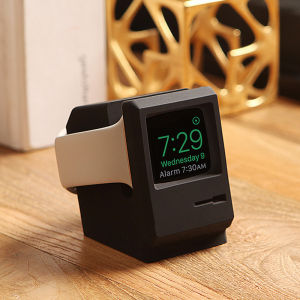 For Apple Watch Ultra / Series 8 7 6 5 4 3 2 1 Silicone Stand Charging Dock Holder Retro Computer Pattern Nightstand Keeper Bracket Base