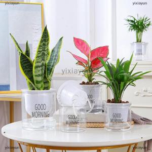 [COD] yixiayun Lazy Hydroponic Flower Pot Automatic Water-Absorbing Flowerpot Transparent Double Layer Plastic Self Watering Planter Office