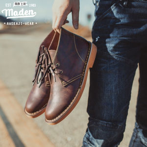 Maden รองเท้าบูทคุณภาพสูงวินเทจผู้ชายใหม่2025รองเท้าบุรุษรองเท้าบูททะเลทรายสีขี้ผึ้งรองเท้าบูท Martin มืออาชีพสำหรับขับขี่กลางแจ้งสไตล์ยุโรป