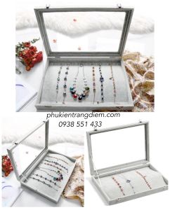 Hộp Đựng Trang Sức Khuyên Tai Có Nắp Kính Chống Bụi Cao Cấp - Hộp Khay Treo Bông Tai Hoa Tai Nhiều Ngăn Trưng Bày