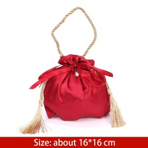 Sáng Tạo Màu Đỏ Dây Rút Tua Ủng Hộ Túi ngày lễ tình nhân tiệc cưới Hiện Nay Lưu Trữ Kẹo sô cô la Pouch Sang Trọng Xi Nhân Vật Ngọc Trai Cưới túi kẹo (Trong Kho)