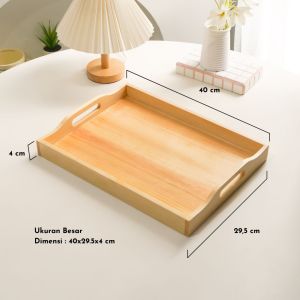 Nampan Kayu Kotak Pinus Estetik Handle Melengkung/Wooden Tray/Baki Hantaran Seserahan Tatakan Kayu Aesthetic