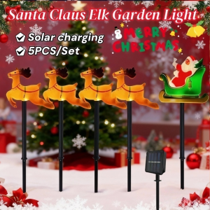 Christmas Solar Lights Santa Claus Elk Field Plug In Lamp Outdoor Lawn Pathway Light Xmas Garden Decor