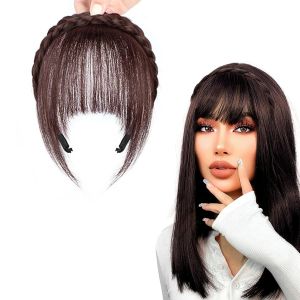 Korean Style Air Bangs Wig Headbands Neat Fringe Bands with Braids Headband Hair Band Wig Hairpieces Accessories