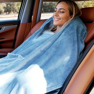 Cozy Blue Flannel Blanket with Pillow - Multi-Use All-Season Soft Throw for Sofa Camping Car & Office - Compact Portable Design Contemporary Style Home Decor Versatile Camping Gear Versatile Blanket Comfortable Texture