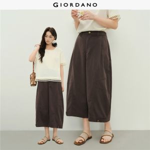 Giordano Women Half elastic waist cropped balloon pants Free Shipping 18426307