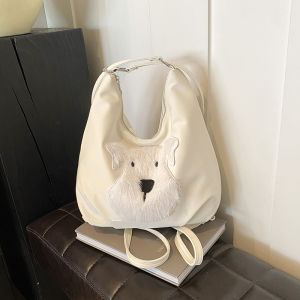Korean style college backpack large capacity single shoulder backpack plush dog lazy style design commuting backpack for work cute dog tote bag