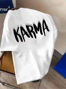 MenS Fashion "KARMA" Graphic Print T-Shirt - a Easy And Relaxed Round-Neck Short-Sleeve Tee Machine Washable for Summer Ideal for Both Summer And All-Year-Round Use Great for Everyday Casual Wear at Home And Outdoors