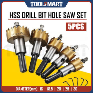 5PCS HSS Hole Saw Drill Bits Set 16mm-30mm High Speed Steel Carbide Tip Drill Bit Hole Cutter Drilling Power Tool for Wood Metal Alloy