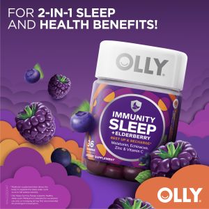 OLLY Immunity Sleep Gummy Supplements with Vitamin C Zinc Melatonin For Immune Support & Restorative Sleep Chewable Supplement 18 Day Supply (36 Count) (EXP: 10/2026)
