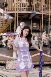 BLT BRAND การันตีเสื้อผ้าแบรนด์แท้ เซทเสื้อกระโปรงสีม่วง VIOLET BUNNIE