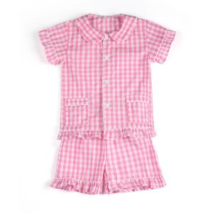 Spring Summer Children Pajamas Sets Baby Girls Boys Homewear Sibling Outfits White Seersucker Soft Kids Long Sleeve Pyjamas Set2026