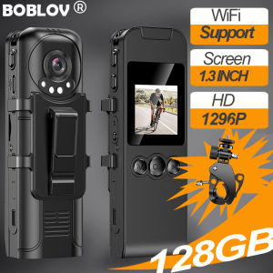 Boblov V1 Qua Wifi Không Dây Cơ Thể Body Mini Action Camera Hành Động Cảnh Sát Máy Ảnh Xe Máy/Xe Đạp Dash Cam Cho Vlogging HD 1296P 128GB 1200MAh 7H DVR máy quay video âm thanh Mặc Xách Tay Bodycam Máy Quay Phim Hành Động Cam
