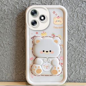 FOR เคส ซองสำหรับศัพท์ tecno spark go 1 GO 2025 POP 9 5G spark go 1S ซองศัพท์แบบนุ่ม ซิลิโคนกันกระแทก ดีไซน์ใหม่สวยงาม กระจกหมุนได้ หมีน่ารักพร้อมที่วาง JTXXZJ01