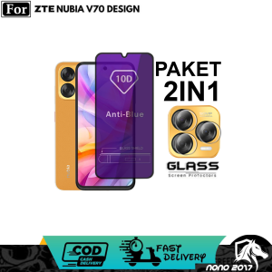 2IN1 TEMPERED GLASS BLUE ZTE NUBIA V70 V70 DISEGN BONUS LENSA CAMERA ANTI RADIASI/BLUE