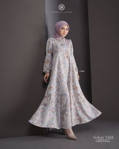 Nadheera Luxury Sekar Midi Dress Matt Issabella Simple Anggun Thistle ZH180