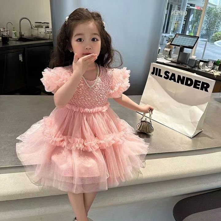 Korean Style Childrens Clothing Dress Girls Puff Sleeve Puffy