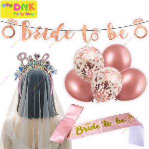 Bride to Be Bachelorette Rose Gold Ring Set Sash Shoulder Strap Headband Script Banner Veil Confetti Balloon Party Decor Princess Queen