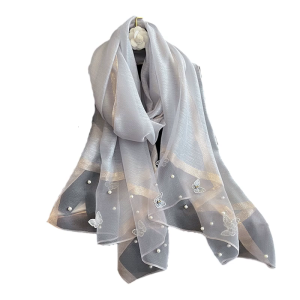 Beaded Butterfly Embellished Silk Feeling Scarf Women Hijab Stole Shawl Wrap Lightweight Fashion Accessory