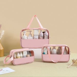 NO4 PANDA with Handle Travel Cosmetic Bag Zipper Closure Transparent Women Wash Pack Reusable Easy Carry-On Portable Toiletry Pouch Beach Activities