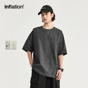INFLATION brand workwear style men youth three-dimensional letter embroidery distressed wash T-shirt 2024 spring/summer new loose fashion brand cut short sleeves