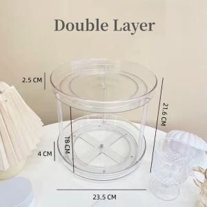 【Woody】Transparent 360 Degree Turnable Rotating Cosmetic Stationery Desk Organizer Tray Shelf Rack