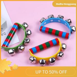 Madha 1PC Childrens Intellectual Props Handbell Hand Bells With 5 Jingle Bells Wood Handle Musical Instrument Toy For Music Class