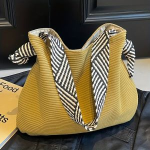 Womens Fashion Corduroy Tote Bag Casual Handbag Shoulder Bag Large Capacity Daily Commute Shopping Bags Purse Phone Pouch