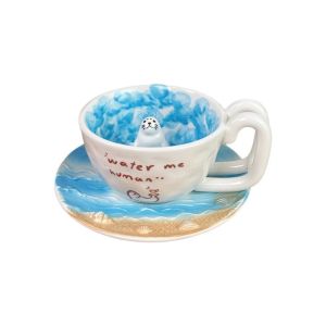 OEUVR Ceramic Seal Swimming Pool Ceramic Mug 3D Figure Cute Milk Anime Themed Cup Cartoon Penguin Cup and Saucer Set Breakfast Coffee