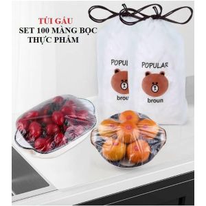 Set 100 Màng Bọc Thực Phẩm Có Túi Đựng Hình Gấu Bọc Che Thực Phẩm Thức Ăn Tủ Lạnh Tiết Kiệm Tiên Lợi