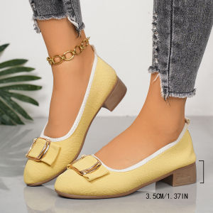 [Free Shipping] Mid-Heel Shoes Autumn New Style Elegant Thick Heel Square Buckle Rhinestone Shallow Mouth Professional Work Shoes For Women