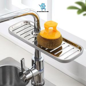 SR99. Ecoco Anti-Rust Stainless Steel Sponge Holder Faucet Rack Adjustable Sink Rack Draining Rack Kitchen Bathroom
