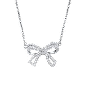 S925 Pure silver sweet bowknot necklace delicate and sparkling 2024 New popular high-end clavicle chain
