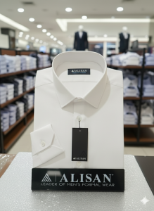 Kemeja ALISAN Polos Lengan Panjang Putih Slimfit Formal Berkrah Kancing Bawah Pakaian Kantor Seragam