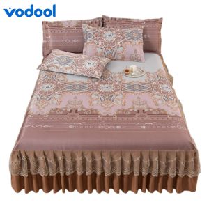 3pcs Bed Sheet Set with Ruffle Summer Mattress Protector Machine Washable Elegant Home Decoration