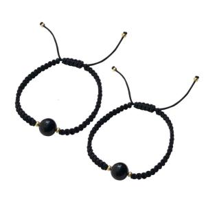 กำไลข้อมือสร้อยข้อมือนำโชคสำหรับผู้หญิงผู้ชายสร้อยข้อมือถักแบบ Obsidian ธรรมชาติ