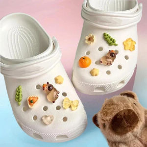 12ชิ้นรูรองเท้าดอกไม้ตกแต่งบีเวอร์รูหัวเข็มขัด DIY capybara เรซิ่นอุปกรณ์เสริมความรู้สึกไฮเอนด์