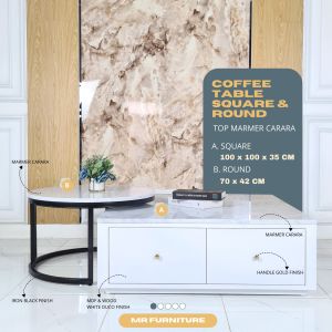meja nesting custom top marmer putih carrara bulat dan kotak