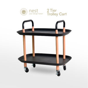 NEST DESIGN LAB 2-Tier Oval Utility Cart Trolley Kitchen Cart  Shelf Rack Home and Office Shelf Side Table
