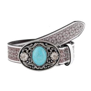 Adjustable Turquoise Buckle Belt Fashion Universal Western Style Belt Teens Man Waist Belt for Coat Skirts Jeans