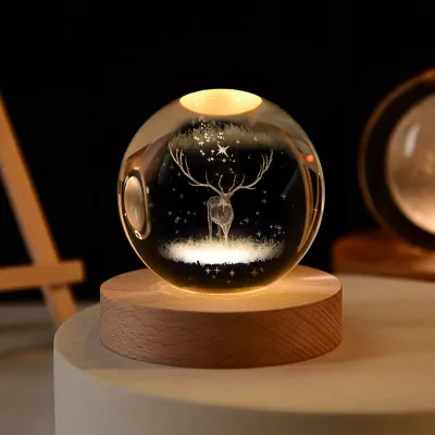 GEEK 3D lamp crystal ball night lamp USB table light with wooden base birthday gift home decor